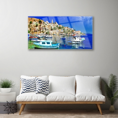 Plexiglas schilderij Stad boot overzees landschap