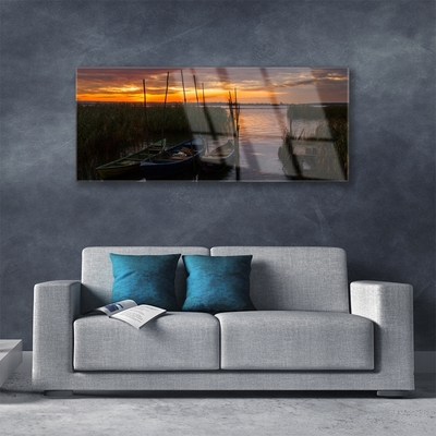 Plexiglas schilderij Boot sea grass landschap