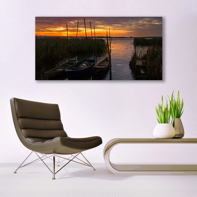 Plexiglas schilderij Boot sea grass landschap