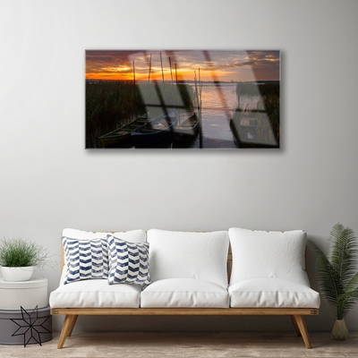 Plexiglas schilderij Boot sea grass landschap