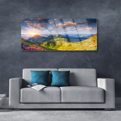 Plexiglas schilderij Sun mountain weidelandschap