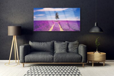 Print op plexiglas Gebied van de lavendel weide tree