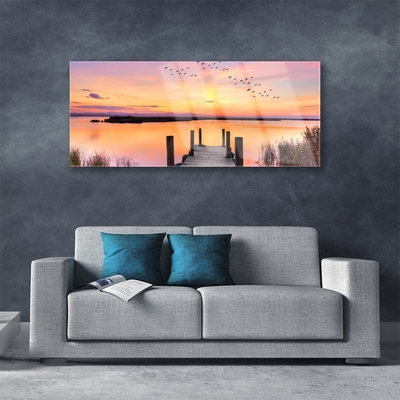 Print op plexiglas Pier sunset lake