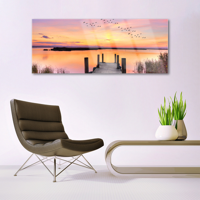 Print op plexiglas Pier sunset lake