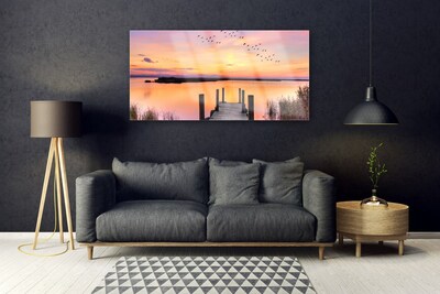 Print op plexiglas Pier sunset lake