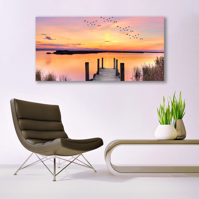 Print op plexiglas Pier sunset lake