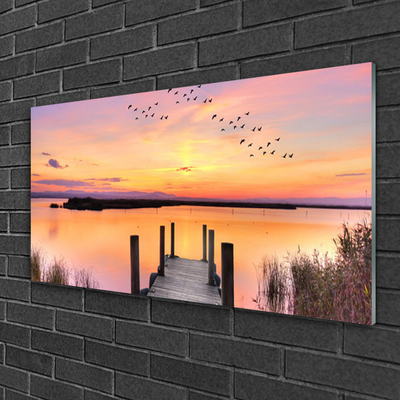 Print op plexiglas Pier sunset lake