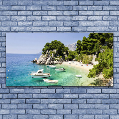 Print op plexiglas Rocks sea beach boats