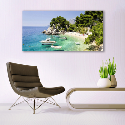 Print op plexiglas Rocks sea beach boats