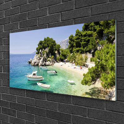 Print op plexiglas Rocks sea beach boats