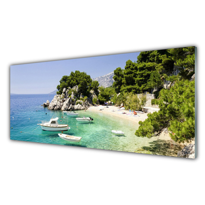 Print op plexiglas Rocks sea beach boats