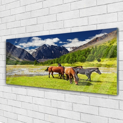 Print op plexiglas Bergen bomen paarden dieren