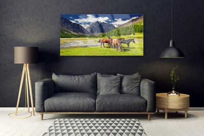 Print op plexiglas Bergen bomen paarden dieren