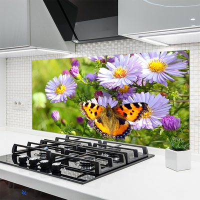 Spatscherm keuken Bloemen butterfly plant nature