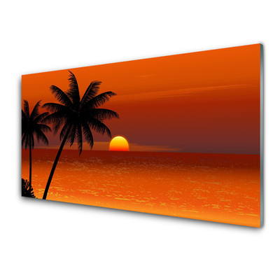 Keuken achterwand glas met print Palm sea sun landscape
