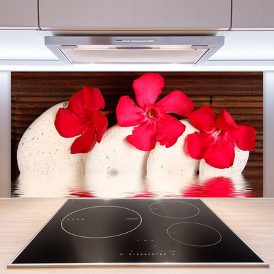 Keuken achterwand glas met print Rode bloemenstenen