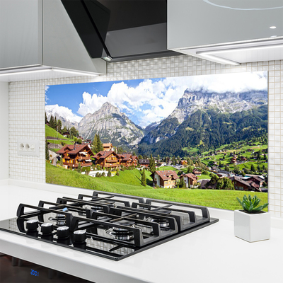 Keuken achterwand glas met print Huizen berglandschap