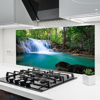 Keuken achterwand glas met print Waterval meer bos natuur