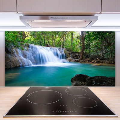 Keuken achterwand glas met print Waterval meer bos natuur
