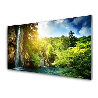 Keuken achterwand glas met print Waterval bomen landschap