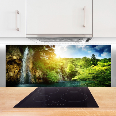 Keuken achterwand glas met print Waterval bomen landschap