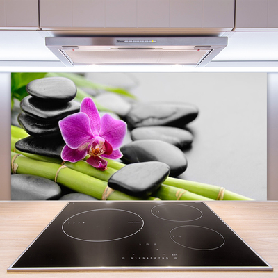 Keuken achterwand glas met print Bamboe bloem stenen kunst