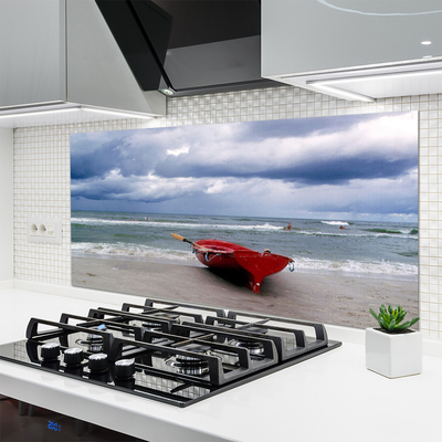 Keuken achterwand glas met print Boot strand zee landschap