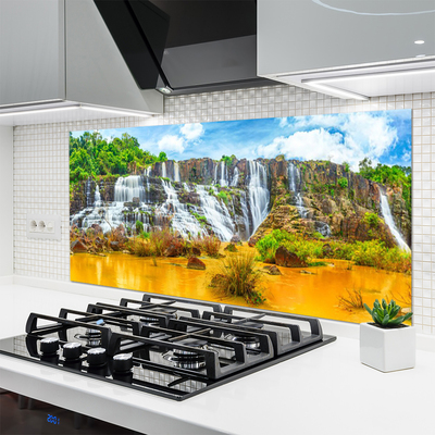 Keuken achterwand glas met print Waterval bomen natuur