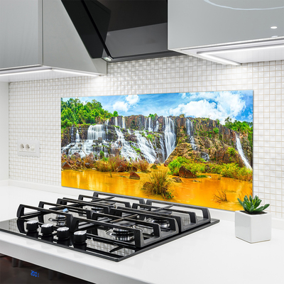 Keuken achterwand glas met print Waterval bomen natuur