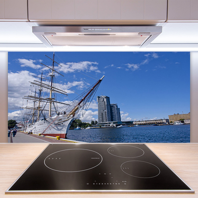 Keuken achterwand glas met print Boot zee stad landschap