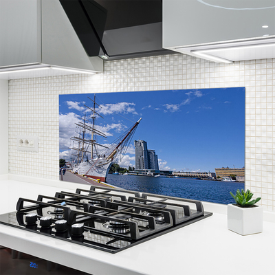 Keuken achterwand glas met print Boot zee stad landschap