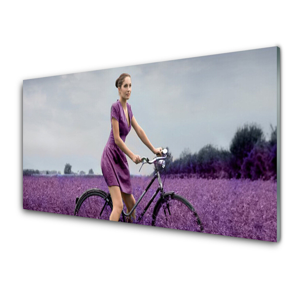 Keuken achterwand glas met print Man fiets weide man