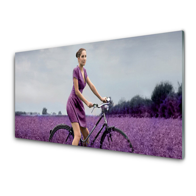 Keuken achterwand glas met print Man fiets weide man