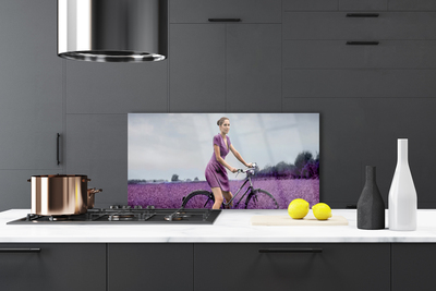 Keuken achterwand glas met print Man fiets weide man