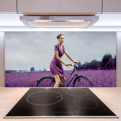 Keuken achterwand glas met print Man fiets weide man