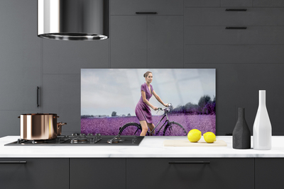 Keuken achterwand glas met print Man fiets weide man