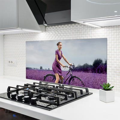 Keuken achterwand glas met print Man fiets weide man