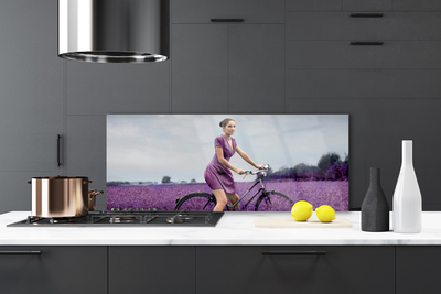 Keuken achterwand glas met print Man fiets weide man