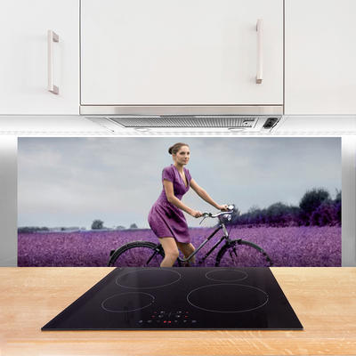 Keuken achterwand glas met print Man fiets weide man