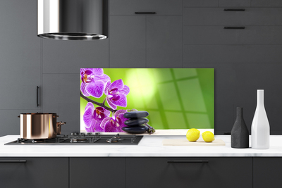 Spatscherm keuken glas Groene orchideeën bloemen