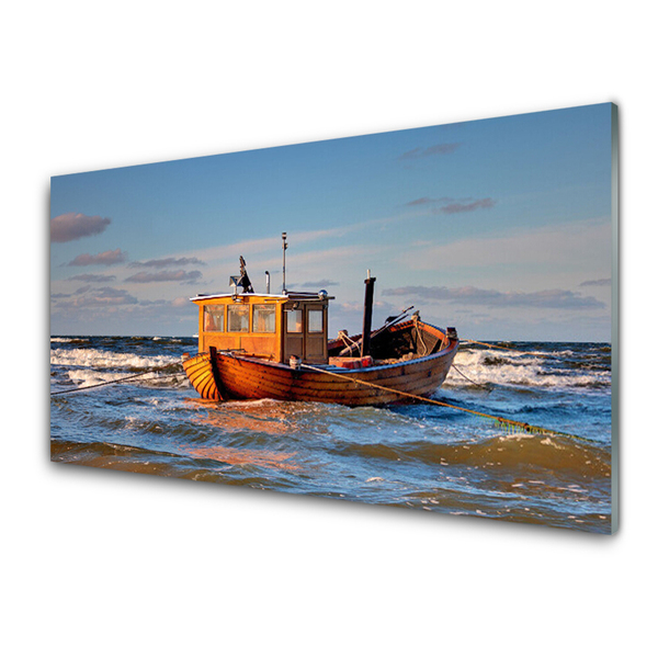 Spatscherm keuken glas Boot zee landschap