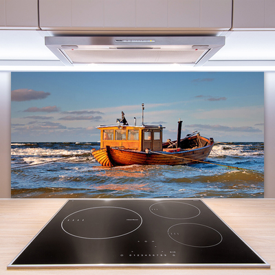 Spatscherm keuken glas Boot zee landschap