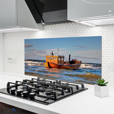 Spatscherm keuken glas Boot zee landschap