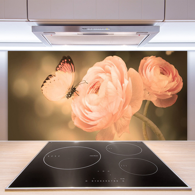 Spatscherm keuken glas Butterfly roses nature