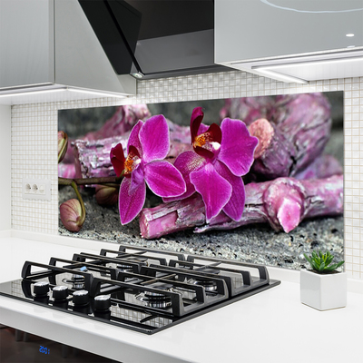 Spatscherm keuken glas Hout bloemen plantaardige aard