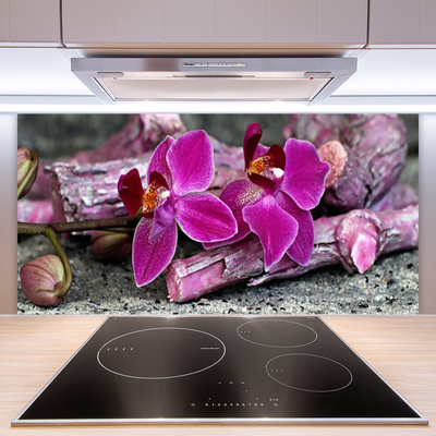 Spatscherm keuken glas Hout bloemen plantaardige aard