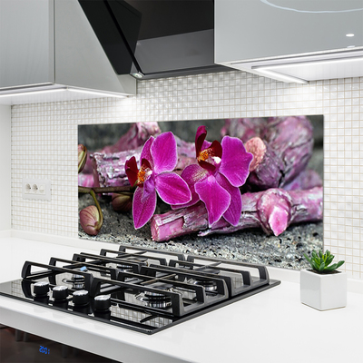 Spatscherm keuken glas Hout bloemen plantaardige aard