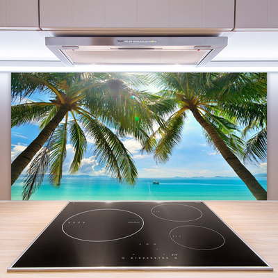 Spatscherm keuken glas Palmboom zee landschap