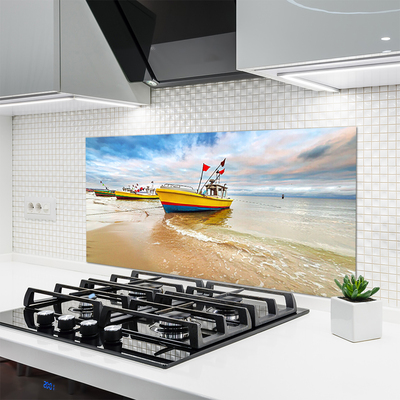 Spatscherm keuken glas Boten strand zee landschap