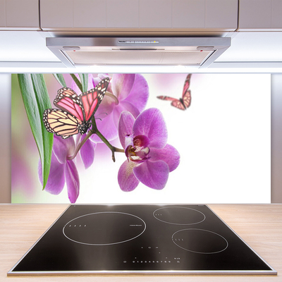 Spatscherm keuken glas Vlinders bloemen natuur